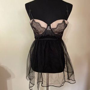 Sexy Victoria’s Secret Black & Nude Lace Babydoll Slip